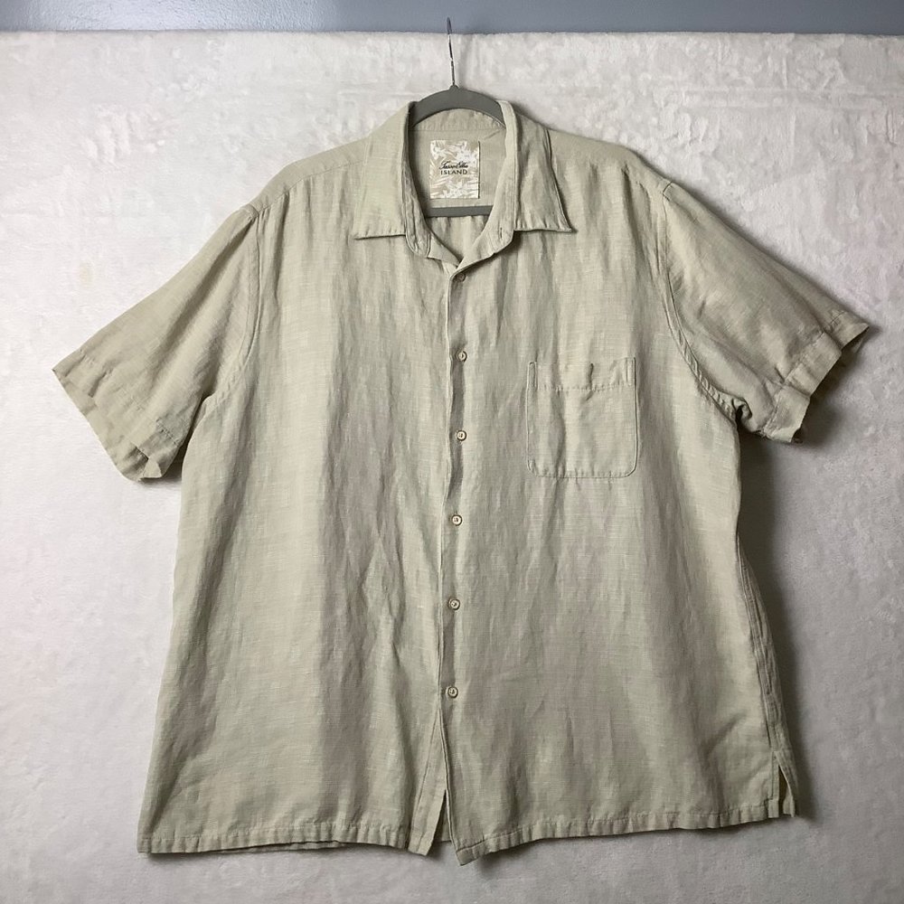 Tasso Elba Island Silk Linen Blend Collared Button Front Shirt Men XXL Beige